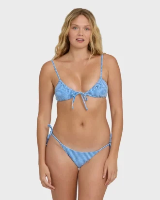 Mini Wave Check Tie-Side Tanga Bikini Bottoms