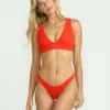 Red Aloha Plunge Bikini Top