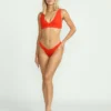 Red Aloha Plunge Bikini Top